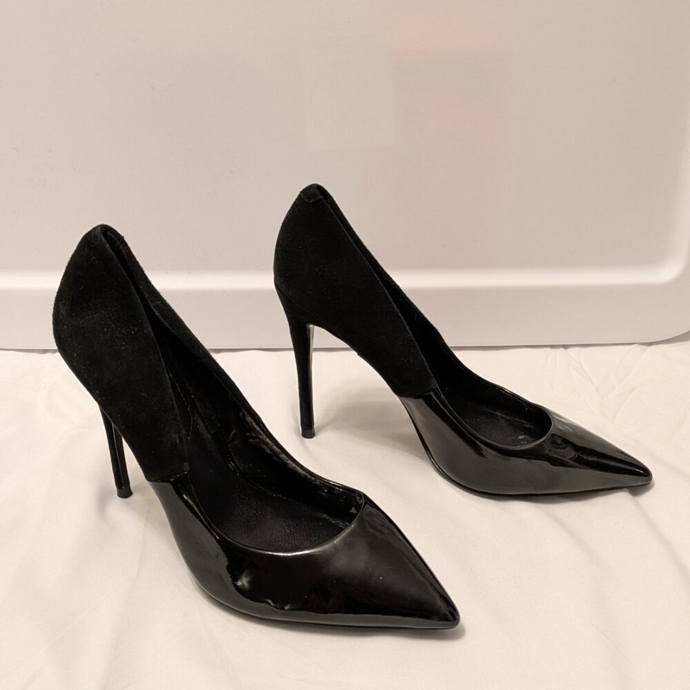 Stessy Aldo Black and Faux Suede Heel 6.5